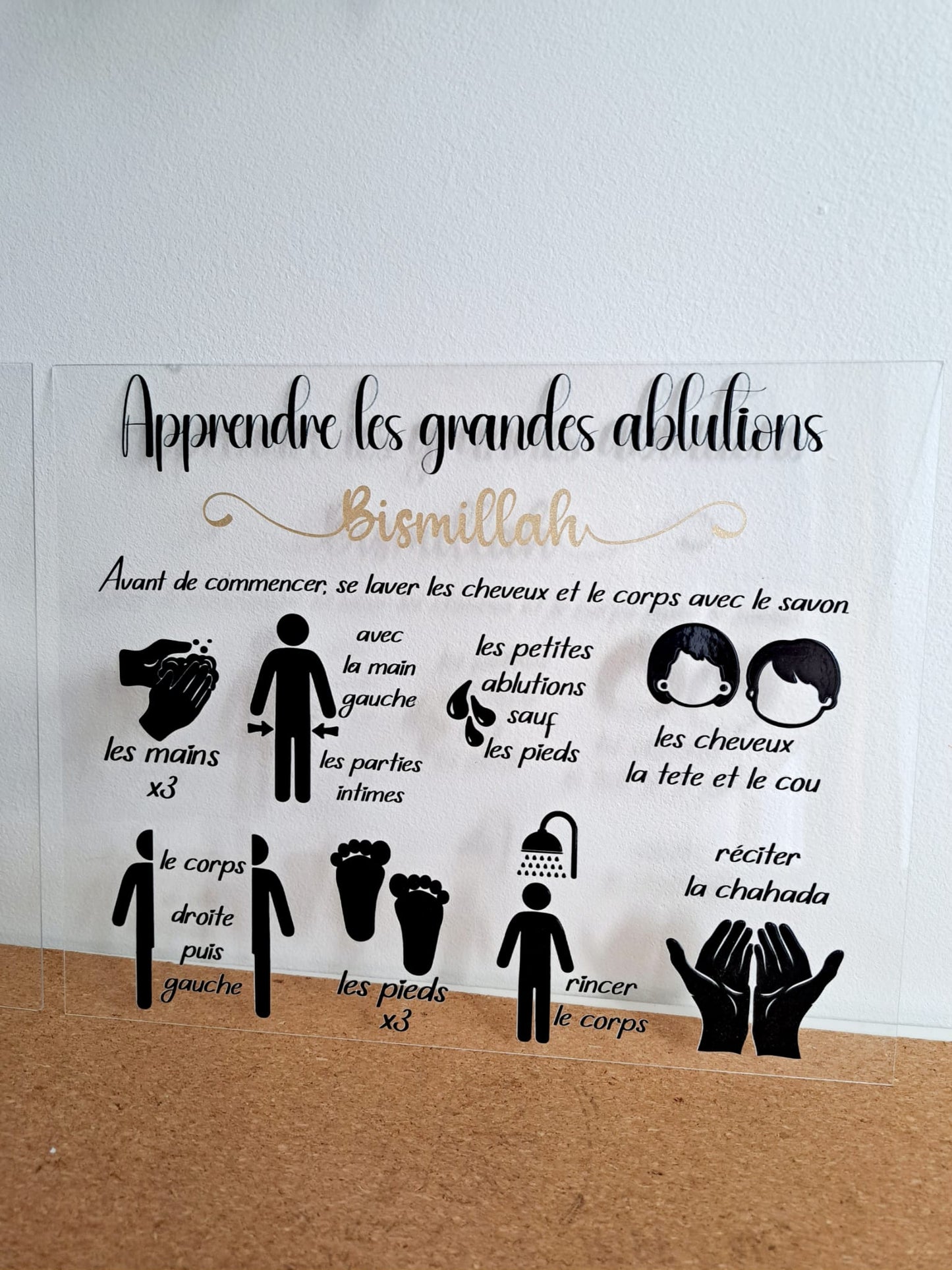 Pancarte acrylique apprentissage petites et grandes ablutions