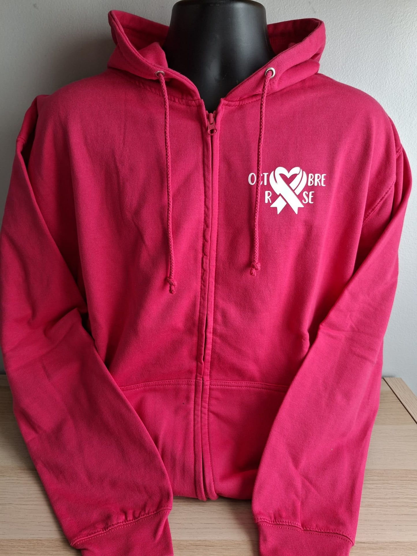 Sweat zippé à capuche Octobre Rose