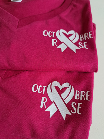 Tee-shirt col V Octobre Rose