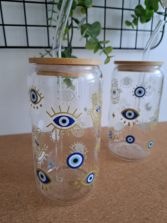 Gobelet en verre motif oeil bleu