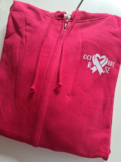 Sweat zippé à capuche Octobre Rose