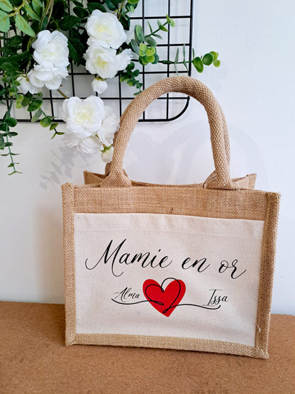 Sac toile de jute "Mamie en or"