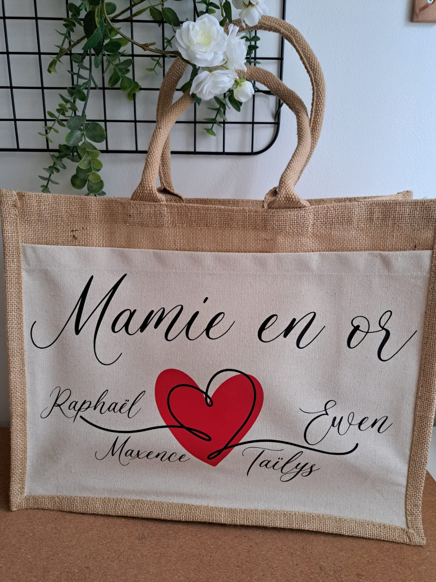 Sac toile de jute "Mamie en or"