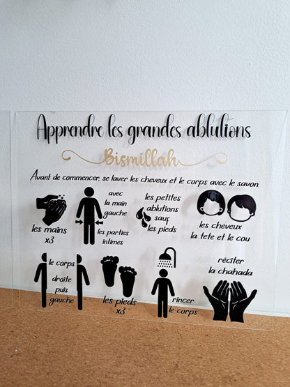 Pancarte acrylique apprentissage petites et grandes ablutions