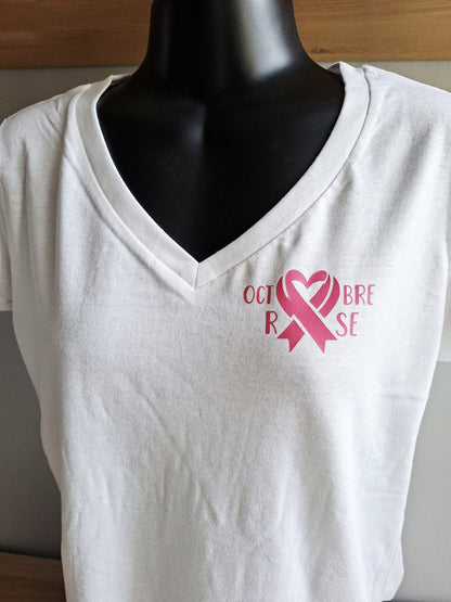 Tee-shirt col V Octobre Rose