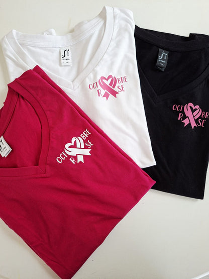 Tee-shirt col V Octobre Rose
