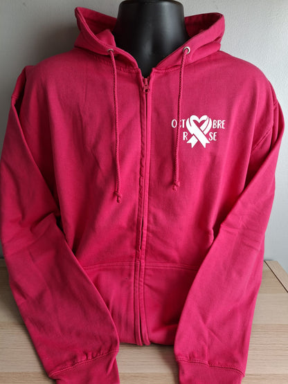 Sweat zippé à capuche Octobre Rose
