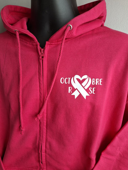 Sweat zippé à capuche Octobre Rose