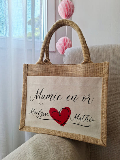 Sac toile de jute "Mamie en or"